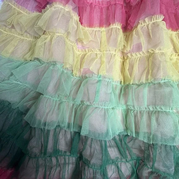 FINAL Bl^nk London x Anthropologie Rainbow Tulle Tiered Ruffle Midi Dress - Picture 14 of 15
